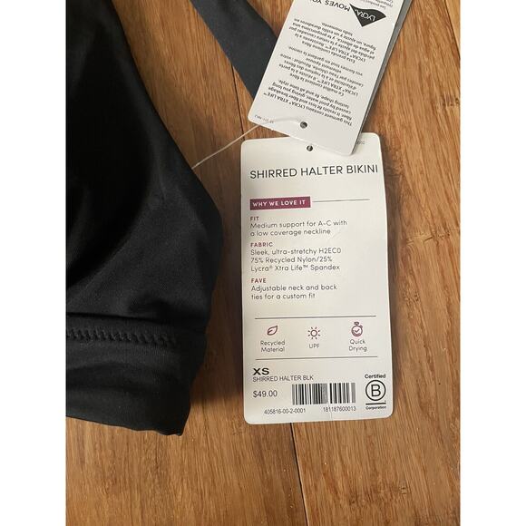 NWT Athleta XS A-C Shirred Halter Bikini Top Swim Black #405816 $49! - Picture 2 of 3